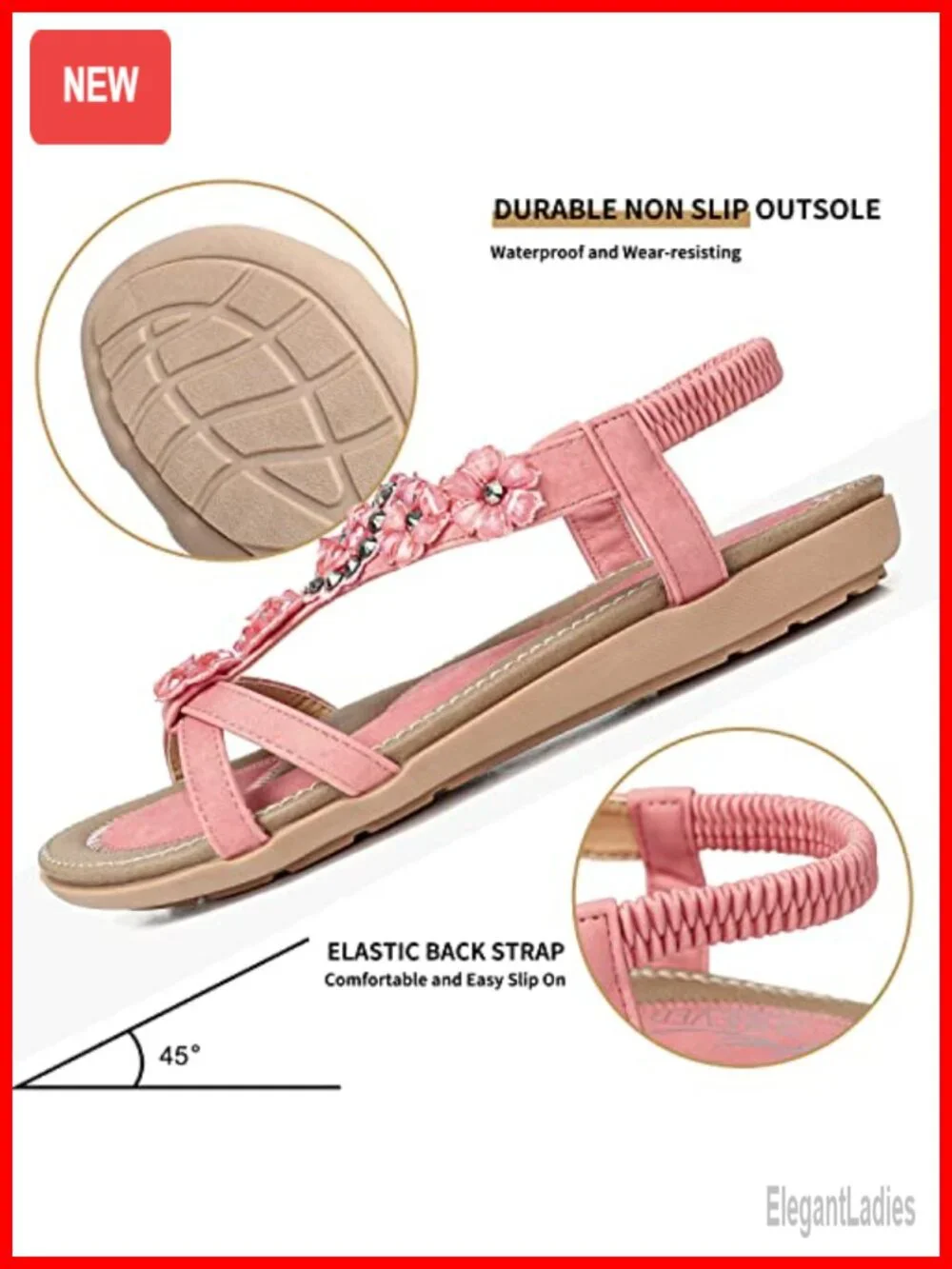 SHIBEVER Dressy Flat Sandals Arch Support Slip-On Bohemian Open Toe Comfort